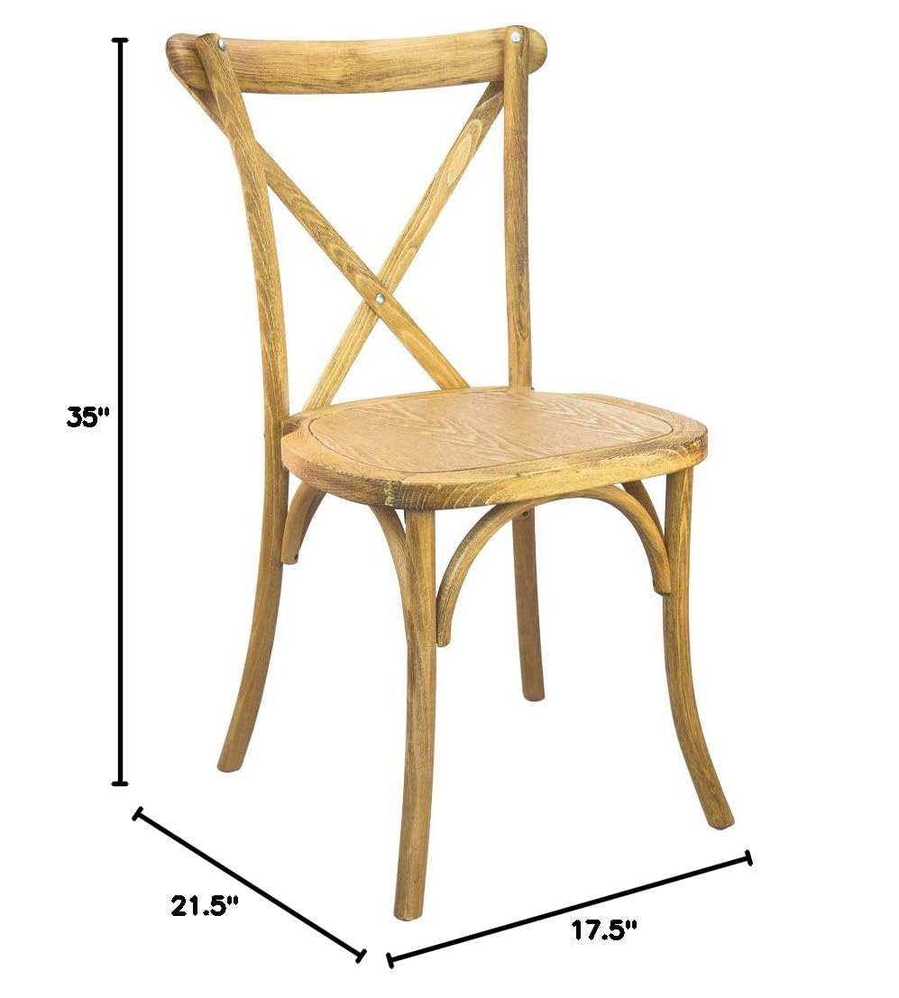 EMMA & OLIVER 2-Pack Hand-Scraped Natural Wood X-Back Dining Chairs - Rustic Farmhouse Style for Kitchen, Dining Room & Outdoor Patio