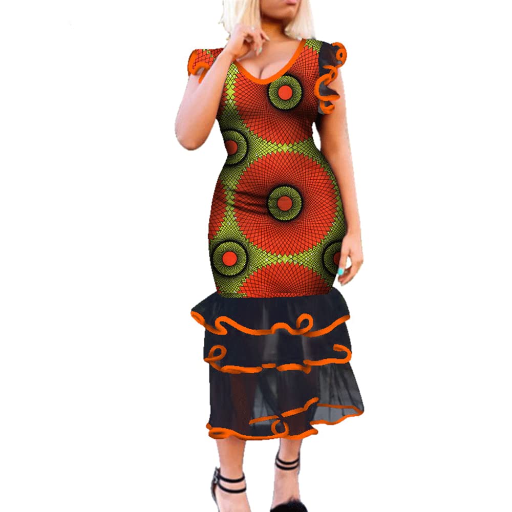 African Dashiki Print Dresses for Women - Ankara Long Dresses with Ruffles & Lace Details | Elegant Boho Chic Style for Parties, Weddings & Cultural Events