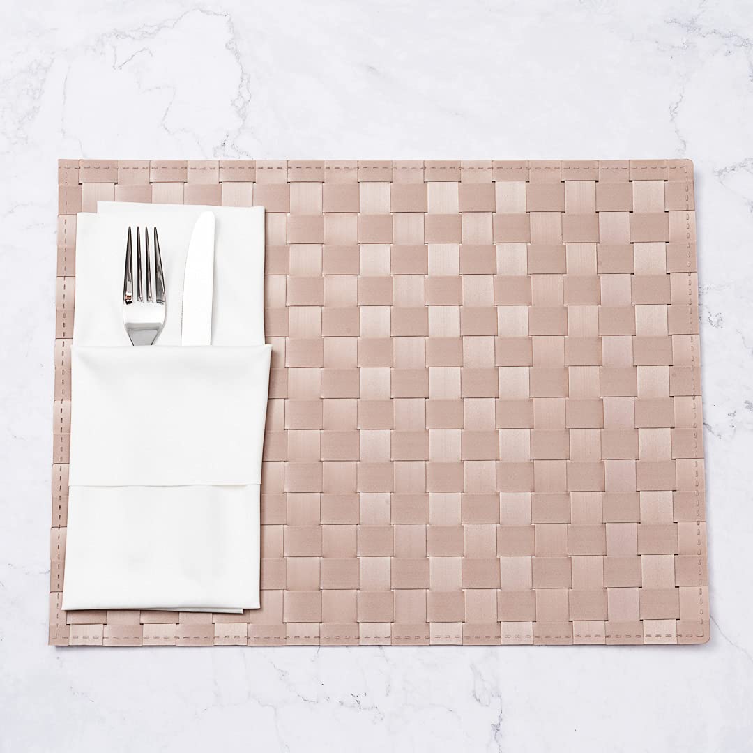Premium 16 x 12 Inch Woven Plastic Placemats Set of 6 - Durable & Easy Clean Rectangle Table Mats for Home & Restaurant Dining - Perfect for Everyday Meals, Dinner Parties & Commercial Use