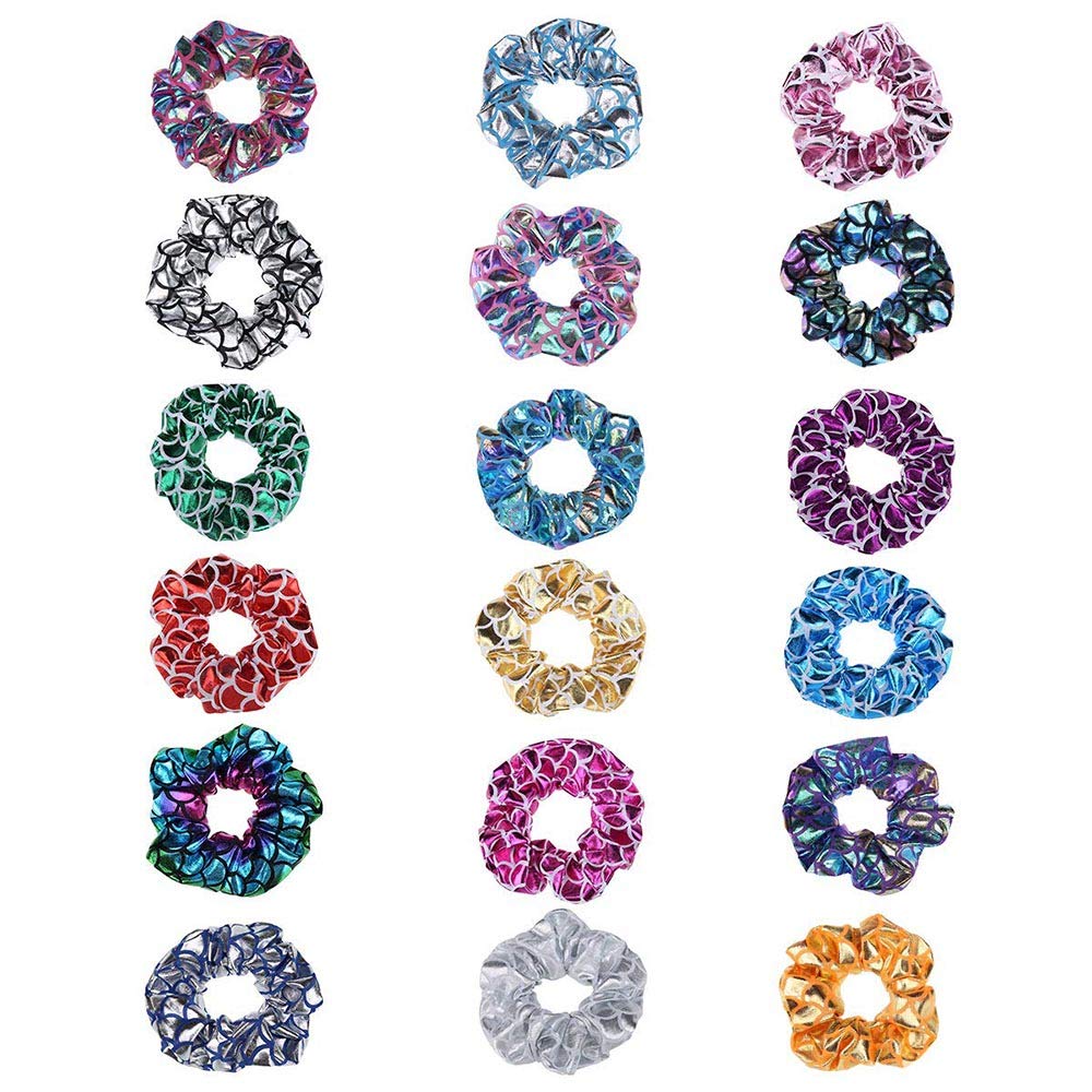 18 PCS Shiny Metallic Hair Scrunchies - Mermaid Scales Hair Ties, Elastic Ponytail Holders for Women & Girls (Perfect for Parties, Weddings, Gifts & Everyday Use)