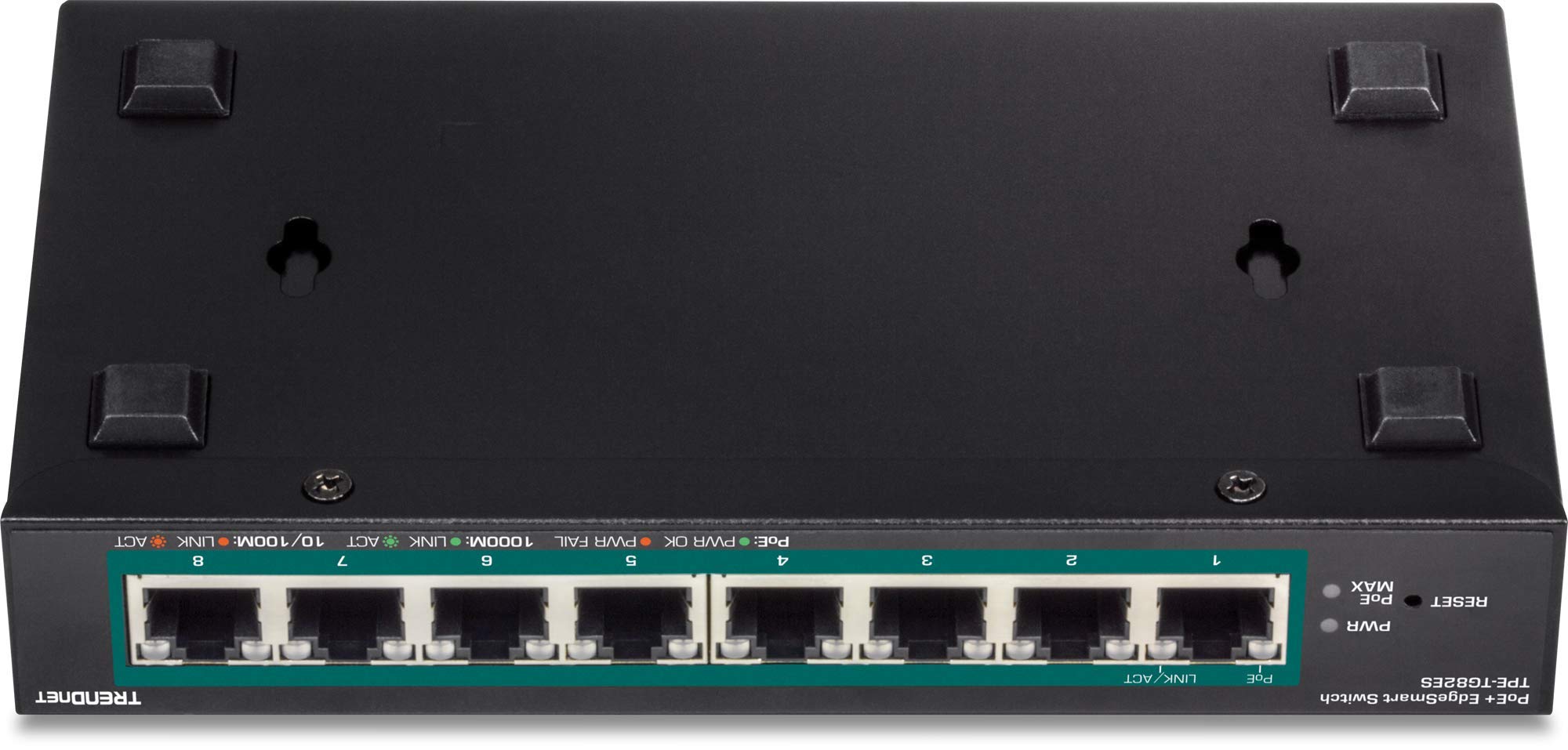 TRENDnet 8-Port Gigabit EdgeSmart PoE+ Switch | 8 x PoE+ Ports 64W Budget | Managed Network Switch | Wall Mount & Desktop | Lifetime Warranty | Black (TPE-TG82ES) | Ideal for Office Networking & Home Security Systems