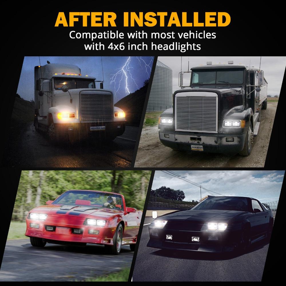 4x6 LED Headlights High/Low Beam with DRL & Turn Signal - DOT Approved - Compatible with Peterbilt, Kenworth, Freightliner Trucks - Perfect for Night Driving & Enhanced Road Safety