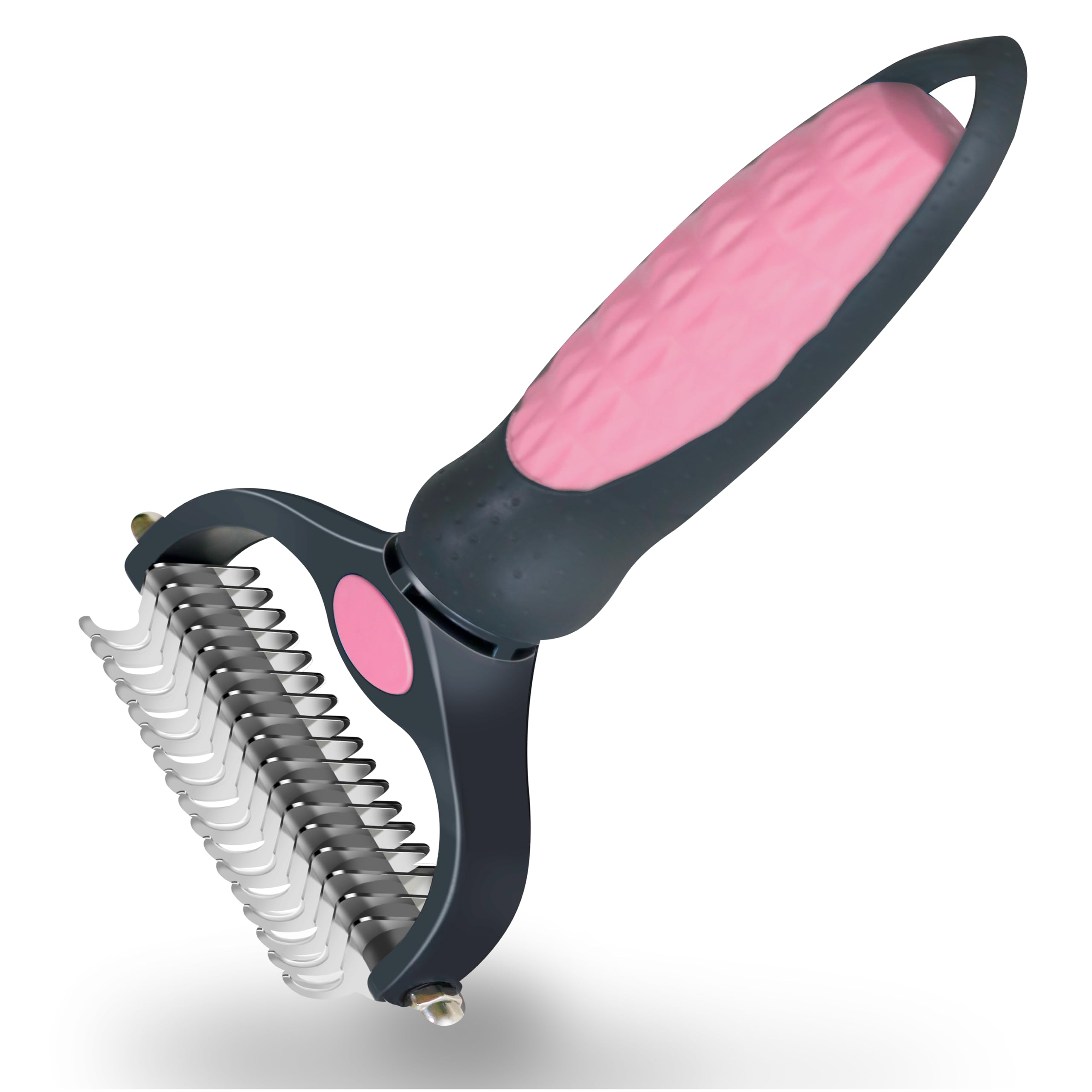 Professional Pet Grooming Brush for Dogs & Cats - Extra Wide Double-Sided Stainless Steel Undercoat Rake for Long-Haired Pets, Removes Knots, Mats & Tangles, Reduces Shedding by 95% (Pink) - Perfect for Home Grooming & Shedding Control