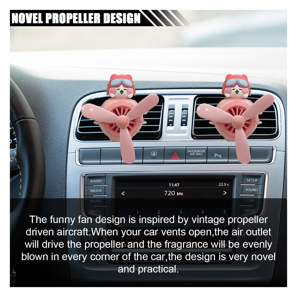 Cute Pilot Cat Car Air Freshener - Rotating Propeller Vent Clip Diffuser for Car AC Vent | Creative Automotive Air Outlet Fan & Perfume Accessory - Perfect for Car Interior Decoration & Gift Giving
