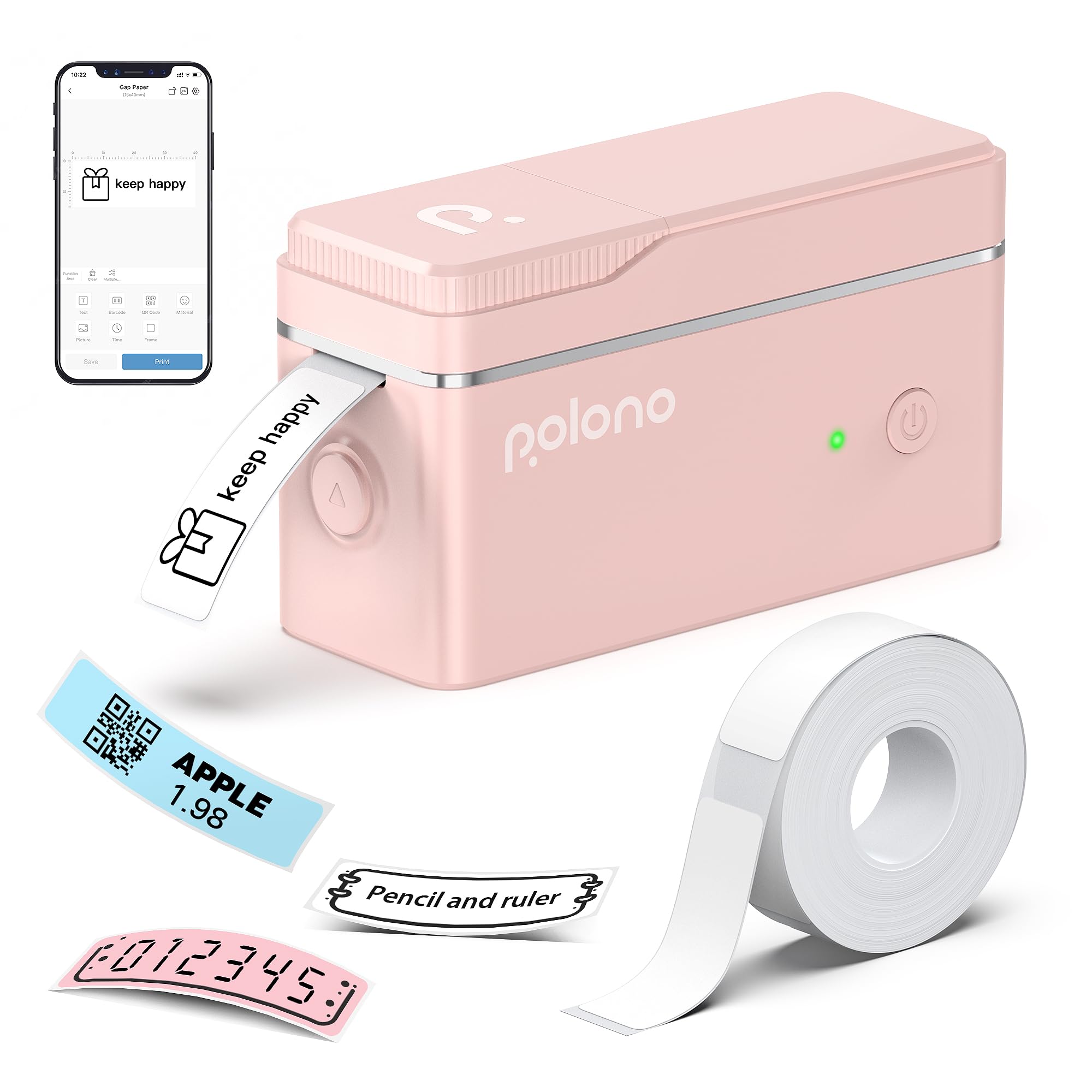 POLONO P31S Portable Bluetooth Label Maker Machine with Thermal Printer, Pink - Mini Sticker Maker for Home, Office & Storage Organization with Multiple Templates & Tape - Perfect for Labeling, Crafting & DIY Projects
