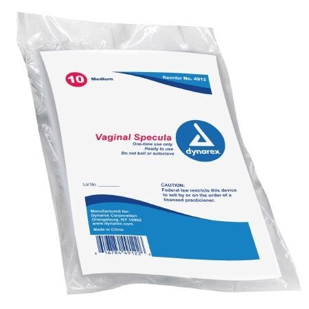 Dynarex Disposable Vaginal Speculum - Medium Double Blade Duckbill Design, Polystyrene Material, No Light Source (Pack of 10) | Ideal for Gynecological Exams, Medical Clinics & Hospitals