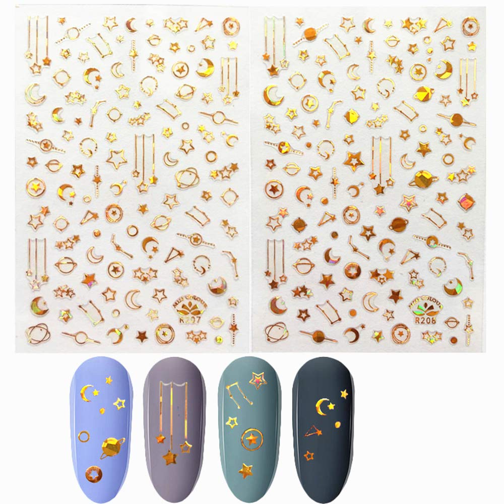 4Pcs 3D Nail Stickers - Star & Moon Pattern Self-Adhesive Nail Art Decals for Women & Girls | DIY Manicure Designs for Parties, Weddings & Daily Wear