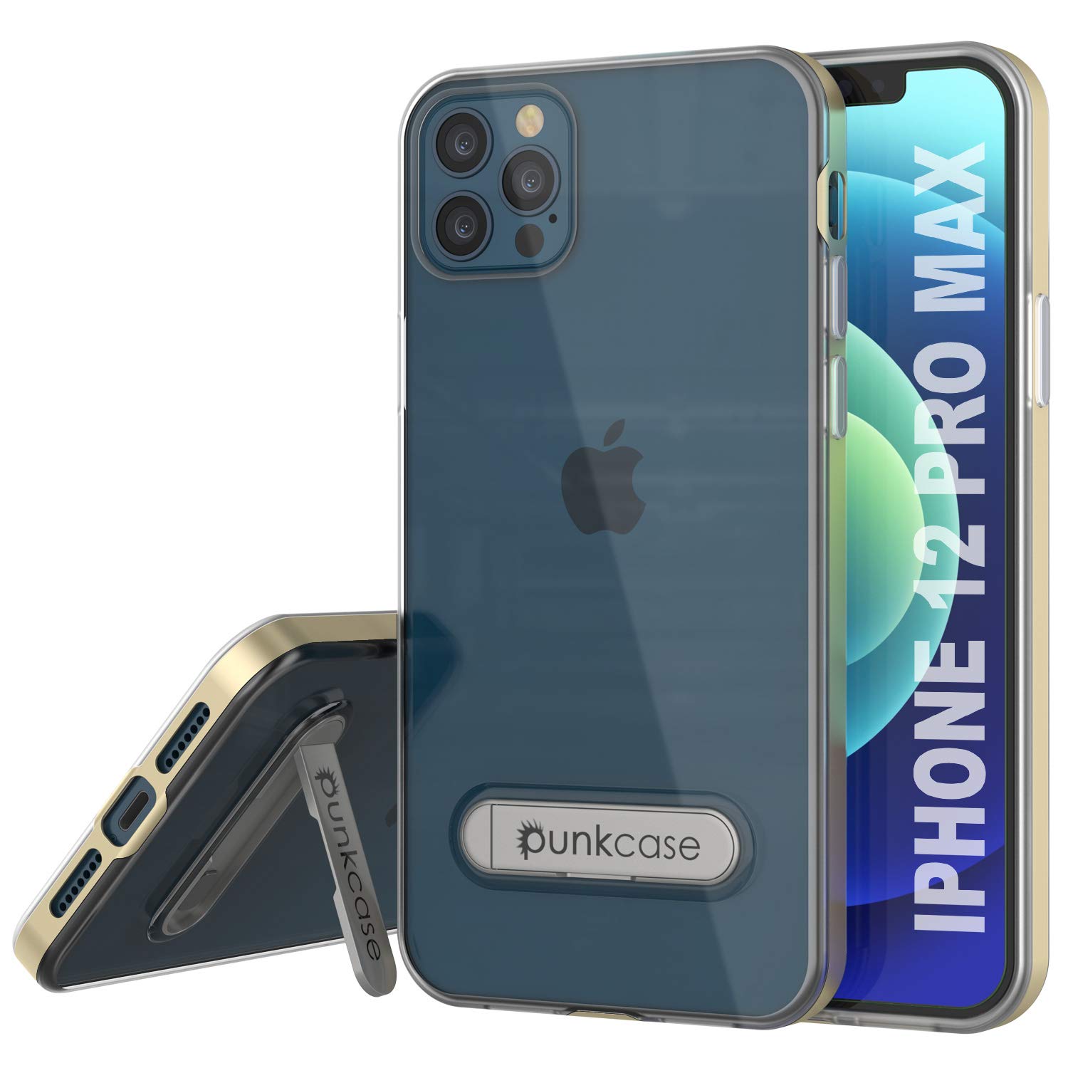 PunkCase for iPhone 12 Pro Max - Slim Fit Clear Protective Case with Kickstand & PUNKSHIELD Screen Protector | Lucid 3.0 Series | Gold | Perfect for Work, Travel & Everyday Use (6.7 Inch)