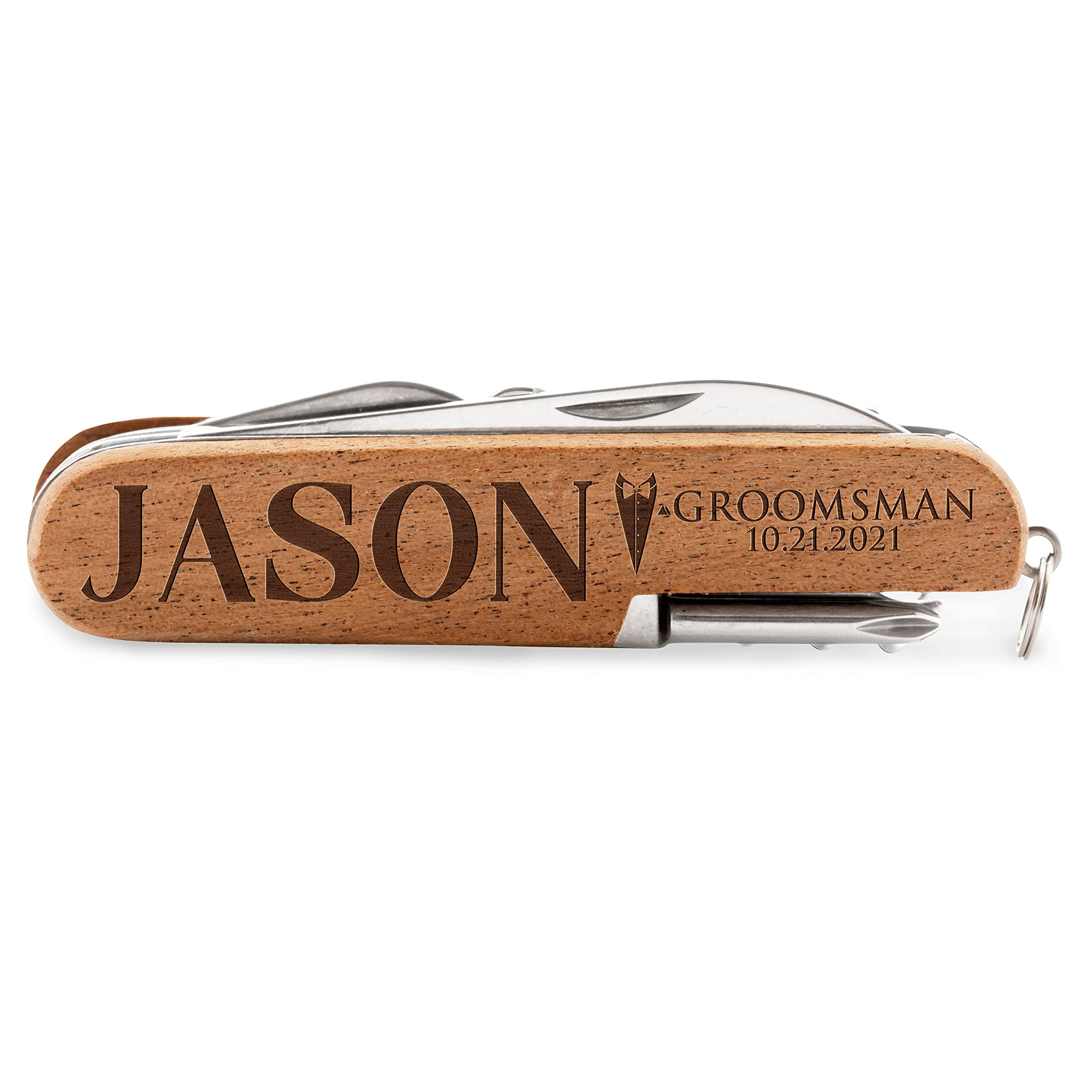 Personalized Pocket Knife for Groomsmen - 8-in-1 Multi-Tool Custom Engraved Knife | Best Groomsman Gift for Weddings, Bachelor Party & Best Man - Perfect for Outdoor Adventures, Camping & Everyday Carry