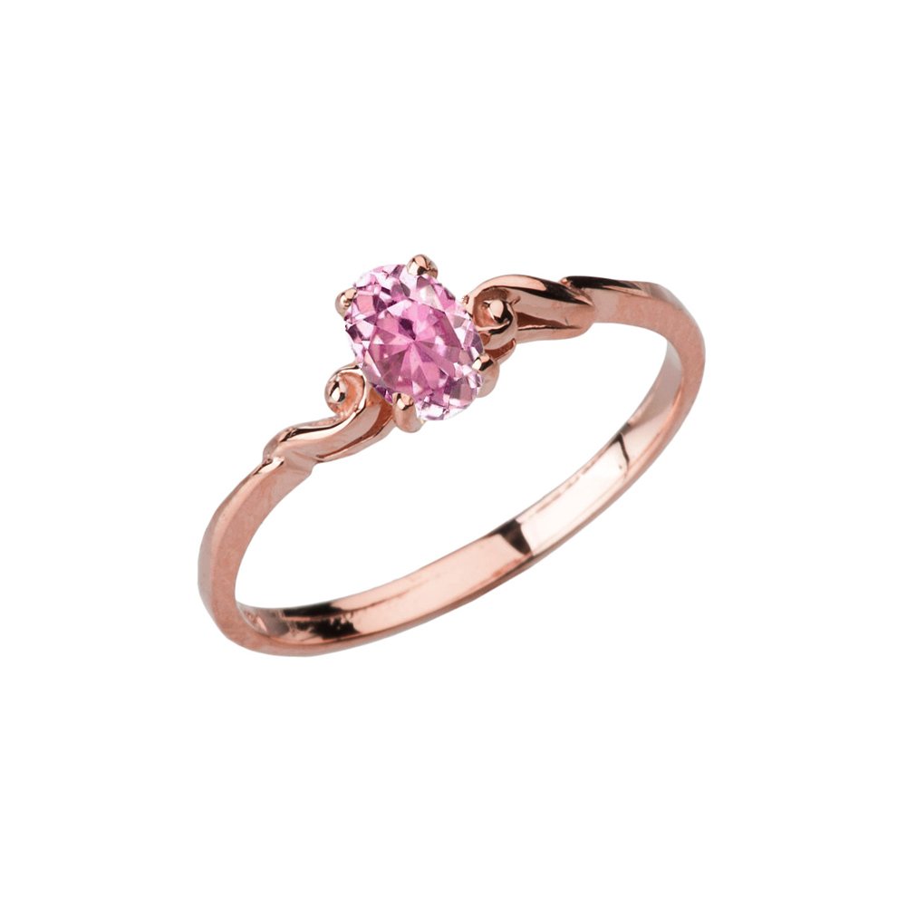 10k Rose Gold Pink CZ Swirl Solitaire Ring for Women - Dainty Promise & Engagement Ring, Perfect for Valentine's Day, Anniversary & Proposal Gifts