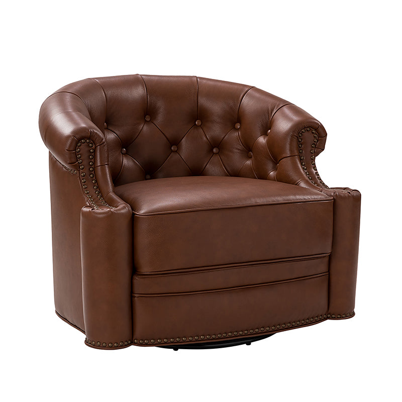 Alonso Classic Chesterfield Genuine Leather Swivel Chair - Premium Office Chair with Button Tufted Back & 360° Rotation - Perfect for Home Office, Study Room & Executive Workspace