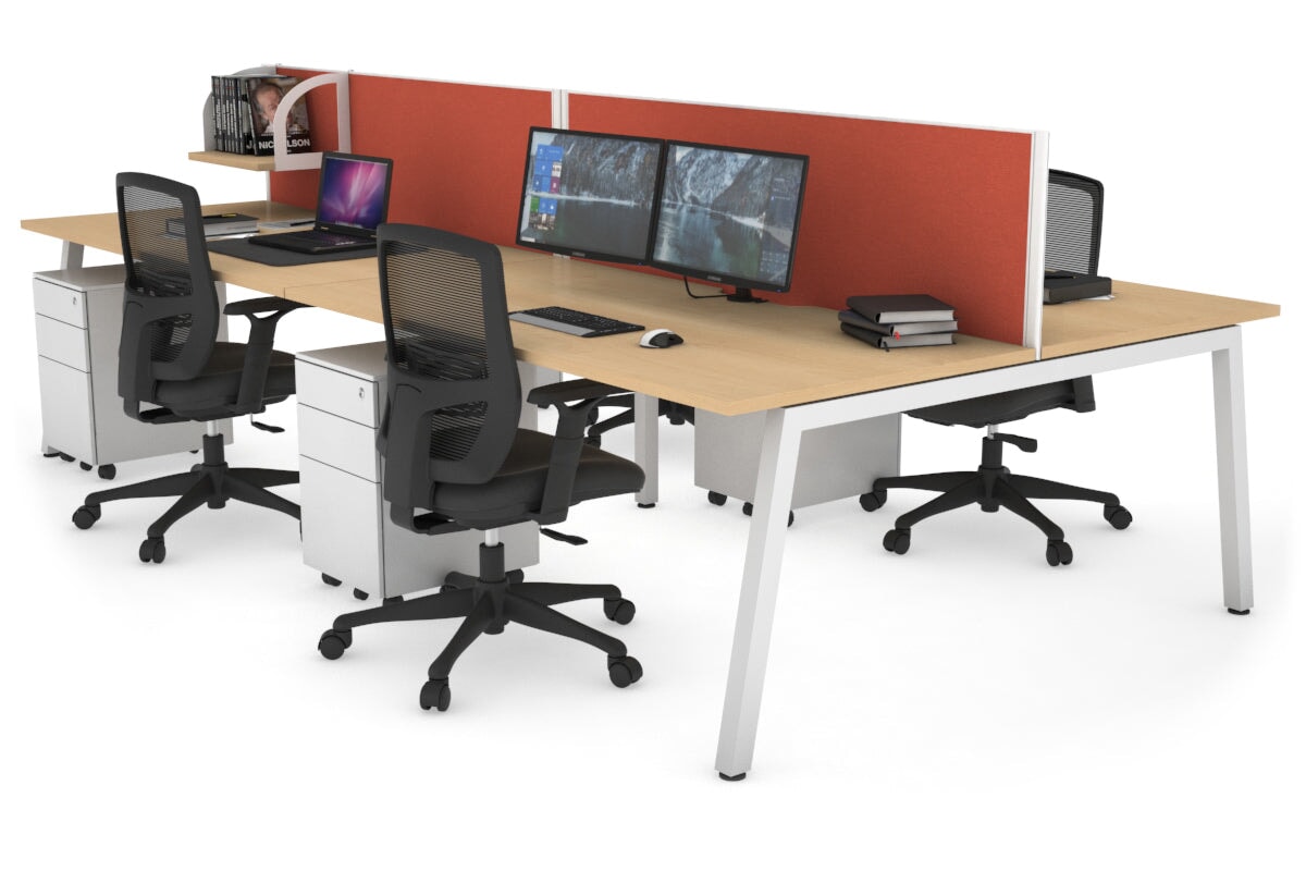 Quadro 4 Person Office Workstation Desk - 1400L x 800W with Cable Management - Perfect for Team Collaboration & Open Office Spaces