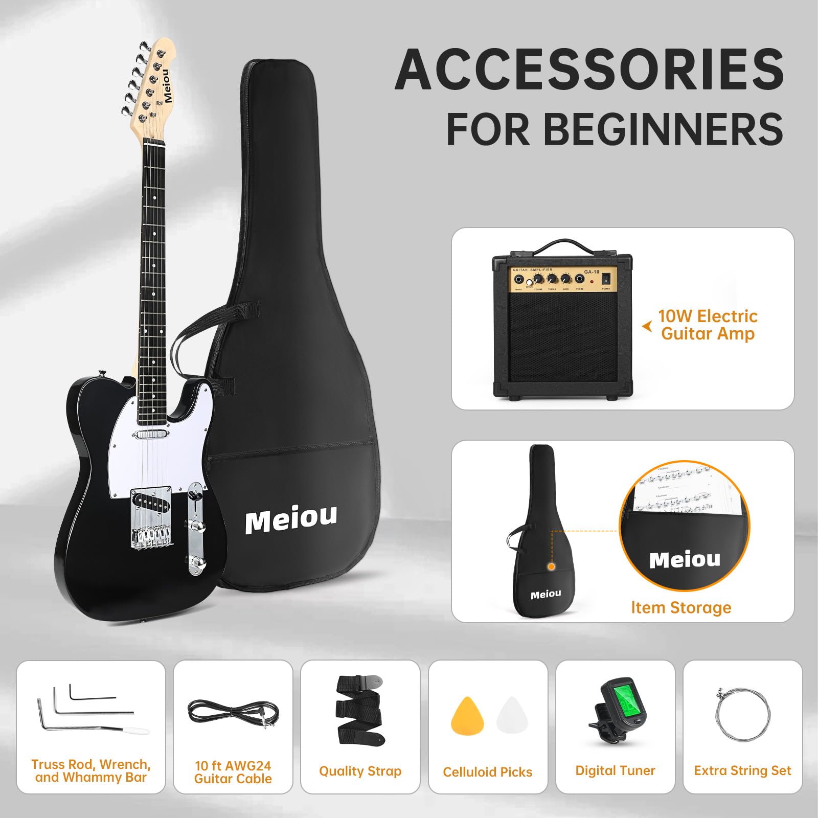 39 Inch Full Electric Guitar Kit with Amp, Strings, Strap, Digital Tuner, Picks, Gig Bag, Cable & Tremolo Bar - Perfect for Beginners, Christmas & Thanksgiving Gifts (Black) - Ideal for Home Practice, Live Performances & Music Learning
