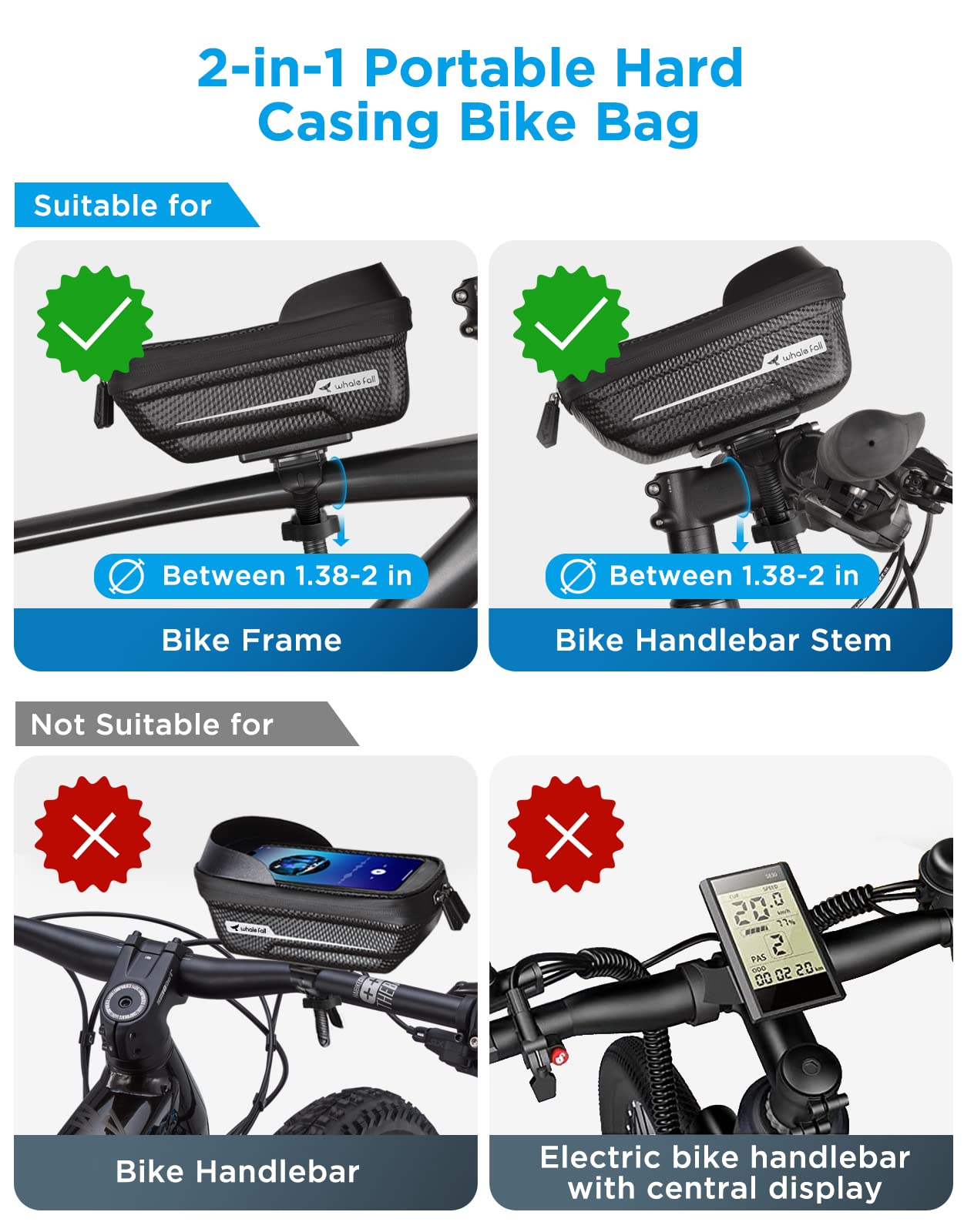 **Whale Fall Waterproof Bike Phone Mount - Durable 0.25mm TPU Phone Holder for Bicycles (Fits Phones up to 6.9