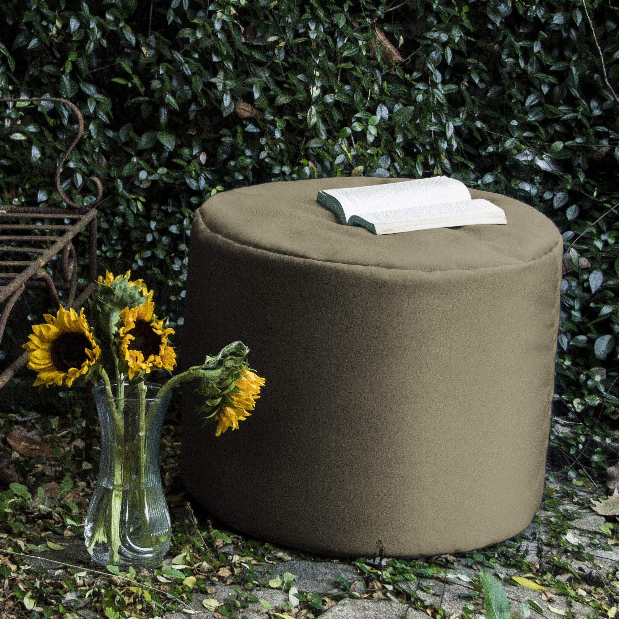Jaxx Spring Indoor Outdoor Bean Bag Ottoman - Soft Taupe Faux Leather Footrest Pouf for Living Room, Bedroom, Patio & Dorm - Comfortable Seating & Relaxation Furniture