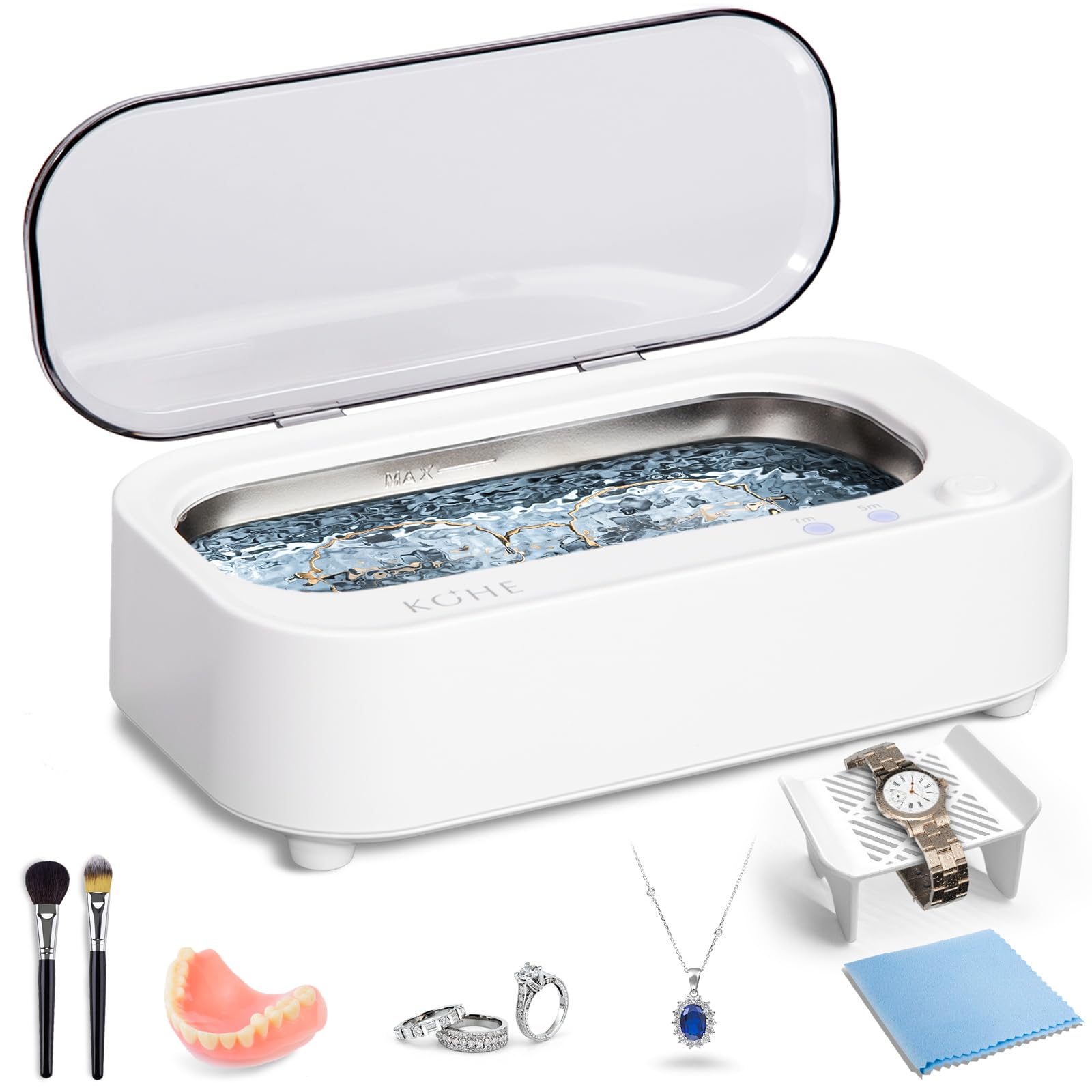 Professional Ultrasonic Jewelry Cleaner Machine - 48Khz Silver Cleaner for Rings, Earrings, Necklaces, Watches, Eyeglasses & Makeup Brushes | 304 Stainless Steel Tank (12OZ) | Perfect for Home, Jewelry Stores & Professional Cleaning Services
