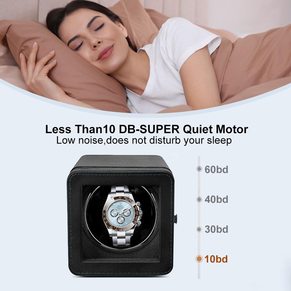 Premium Single Automatic Watch Winder for Rolex & Luxury Watches - Super Quiet Motor, 4 Rotation Modes, LED Display, USB-C Powered (Adapter Not Included) - Perfect for Watch Collectors & Nightstand Storage