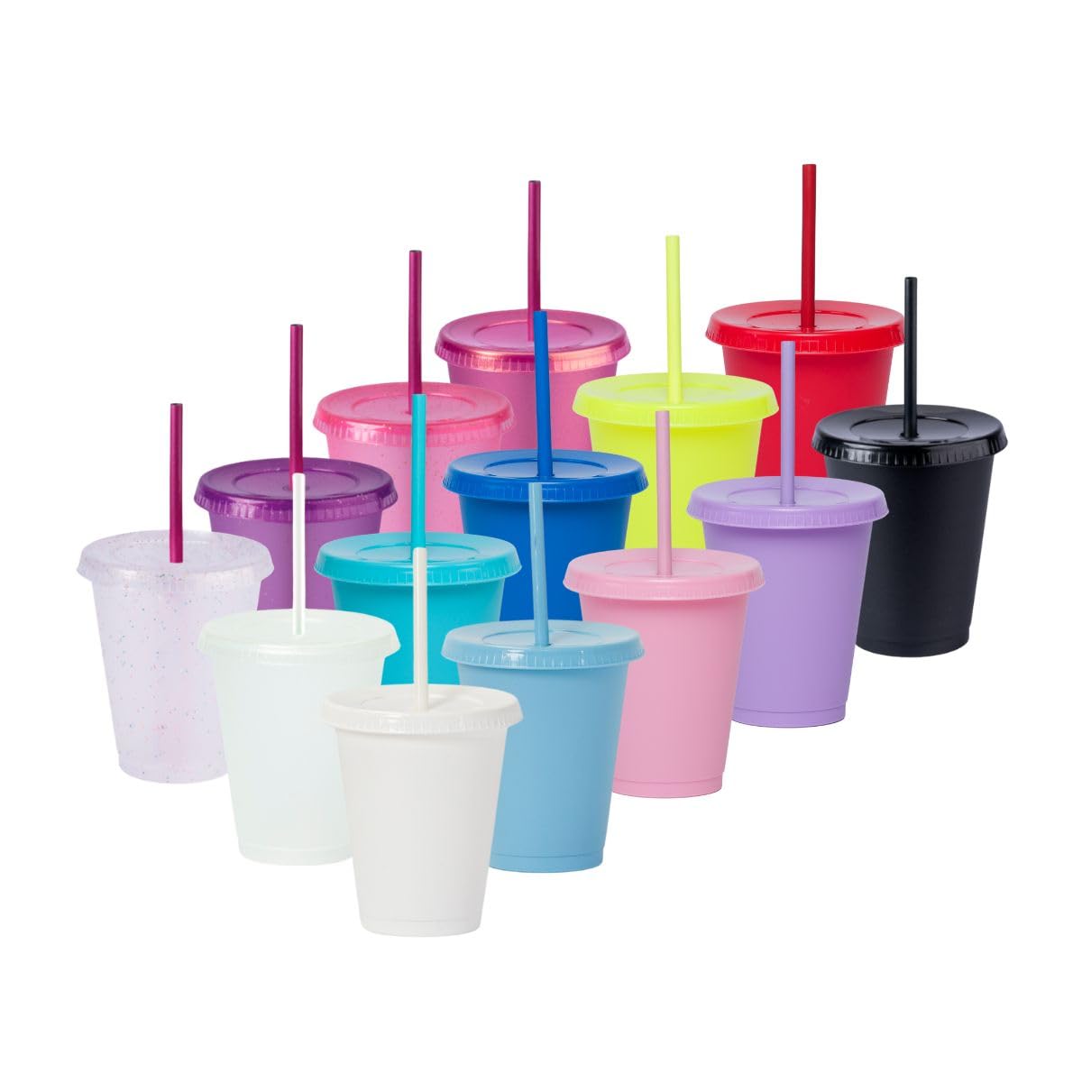 Reusable Plastic Cups with Lids & Straws - 16oz BPA-Free Travel Coffee Thermos Set (10/20/50 Pack) for Office, Picnics, and Outdoor Activities