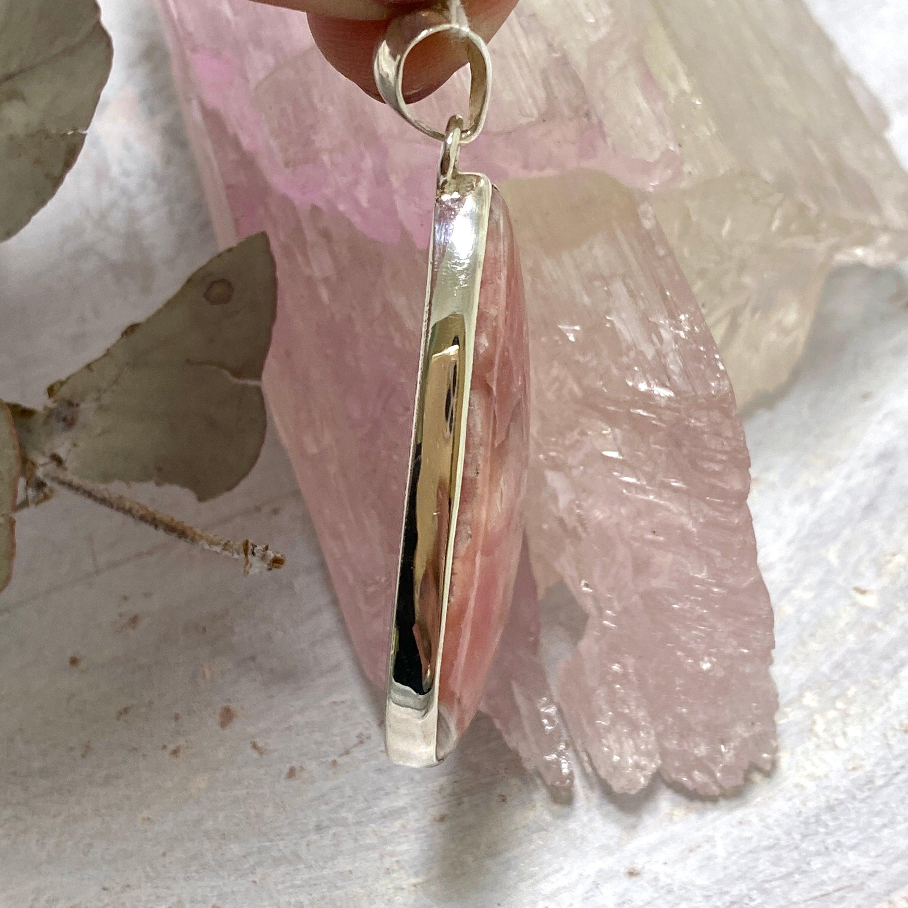 Rhodochrosite Large Teardrop Pendant Necklace KPGJ2814 - Elegant Gemstone Jewelry for Women, Perfect for Weddings, Parties & Special Occasions
