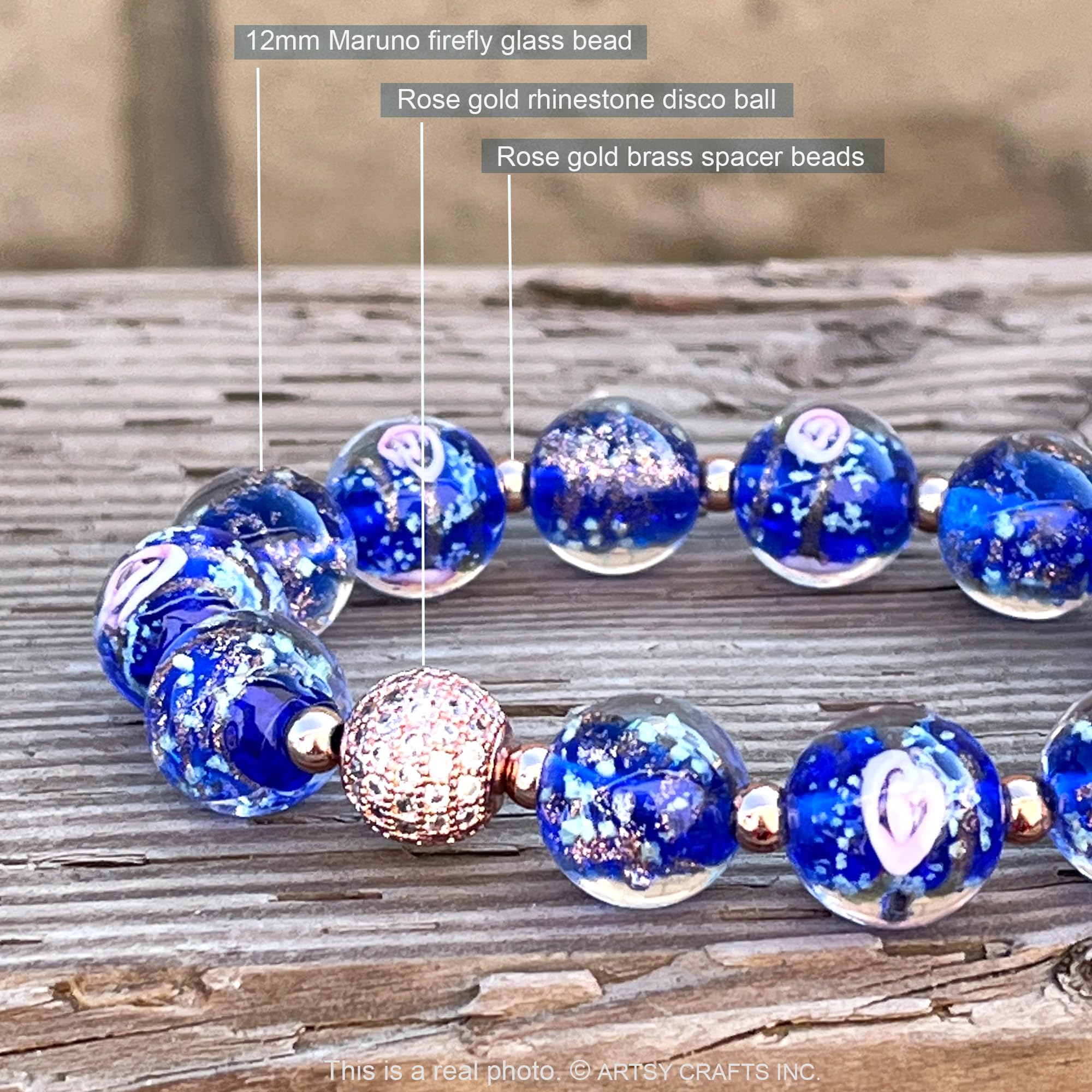 Glow in The Dark Firefly Beads Bracelet - Ocean Blue Luminous Murano Glass Beads Jewelry for Women, Mermaid Crystal Healing Inspirational Bangle - Perfect for Night Parties, Beach Wear & Spiritual Healing