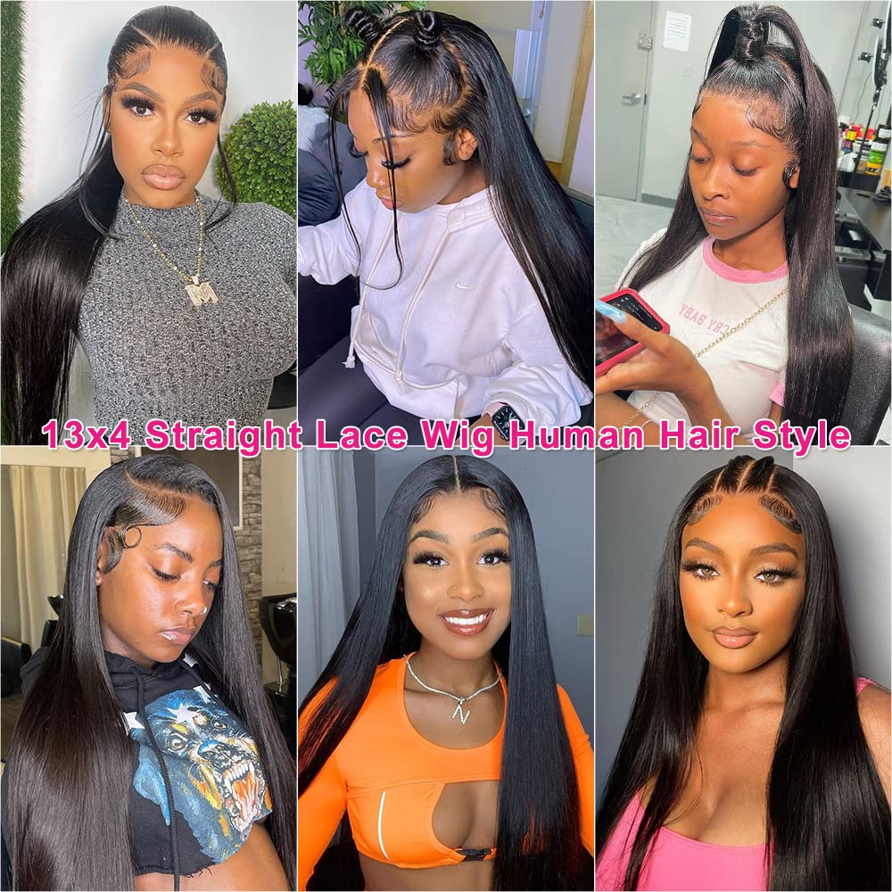34 Inch Straight Lace Front Wigs Human Hair - Pre Plucked Bleached Knots, Glueless 180% Density 13×4 HD Lace - Natural Hairline with Baby Hair for Women | Perfect for Daily Wear, Cosplay, and Special Occasions