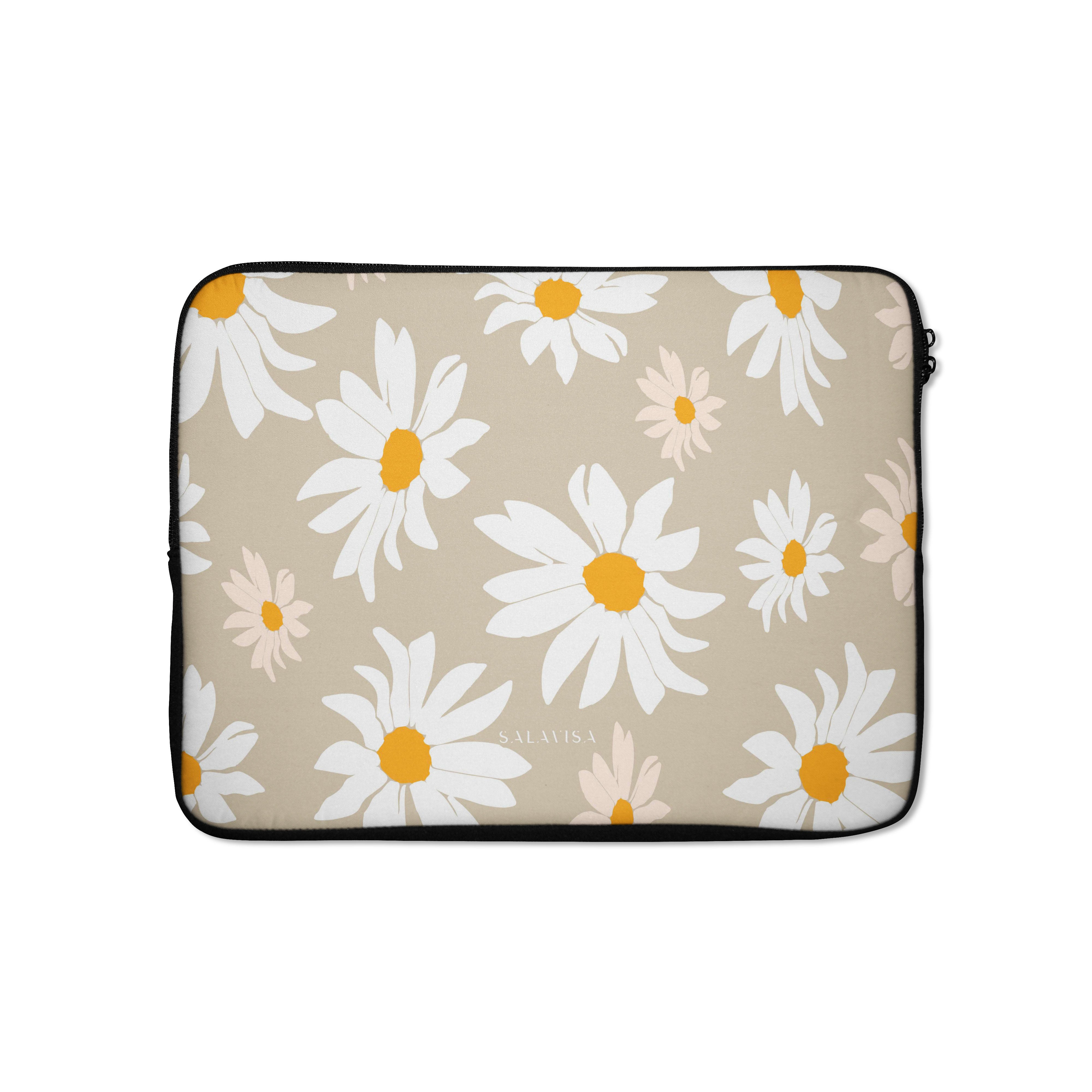 Beige Daisy Laptop Sleeve 13-15 Inch - Cute Floral Computer Case for MacBook Air/Pro - Protective Neoprene Cover for School, Office & Travel Accessories