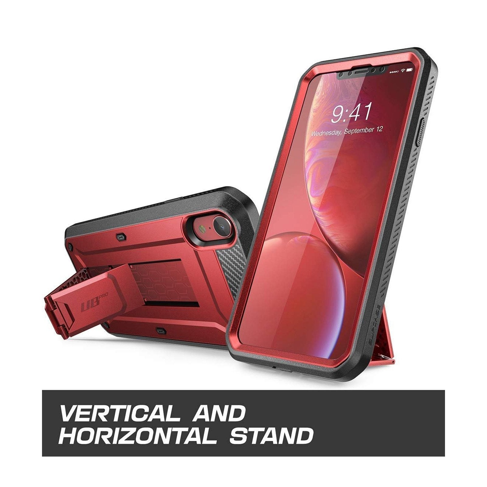 iPhone XR Unicorn Beetle Pro Full Body Holster Case - Heavy Duty Shockproof Cover with Built-in Screen Protector, Metallic Red - Perfect for Outdoor, Work & Extreme Sports Protection