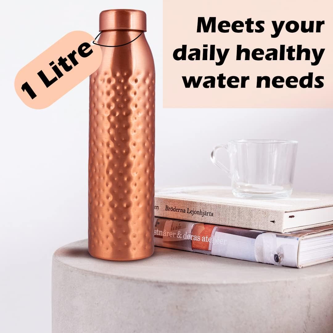 Norman Jr 1L Pure Copper Water Bottle - Set of 6 with Gift Box, Hammered Ayurvedic Copper Vessel for Healthy Hydration | Promotes Wellness, Detox & Improved Digestion | Perfect for Home, Office, Gym & Outdoor Activities