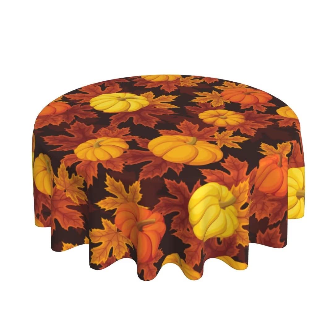 60 Inch Round Fall Pumpkin Tablecloth - Rustic Autumn Thanksgiving Table Cover, Dust-Proof & Wrinkle Resistant for Holiday Dining, Kitchen Decor, Indoor/Outdoor Parties & Picnics | Perfect for Thanksgiving Gatherings, Fall Home Decor & Seasonal Celebrations