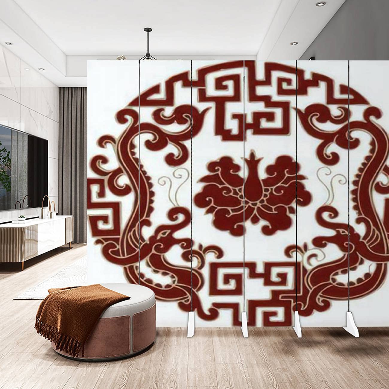 6 Panel Chinese Classical Pattern Canvas Room Divider Screen - Handmade Folding Privacy Partition for Home, Office & Event Decoration | Perfect for Living Room, Bedroom & Studio Spaces
