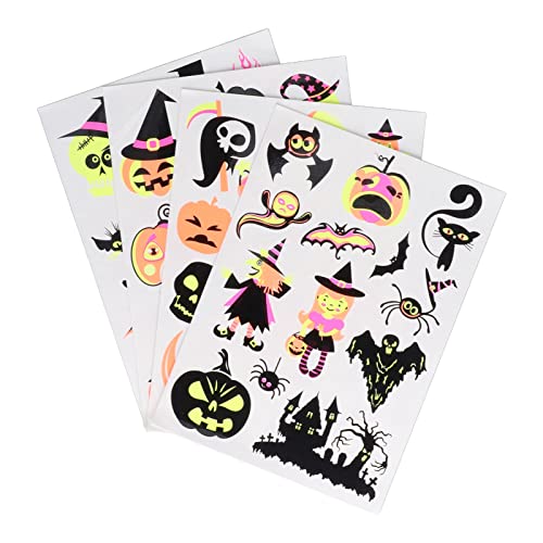 4Pcs Glow in The Dark Halloween Tattoos - Easy Removal, Bright Colors, Long Lasting - Perfect for Halloween Parties, Night Clubs, Raves & Costume Events