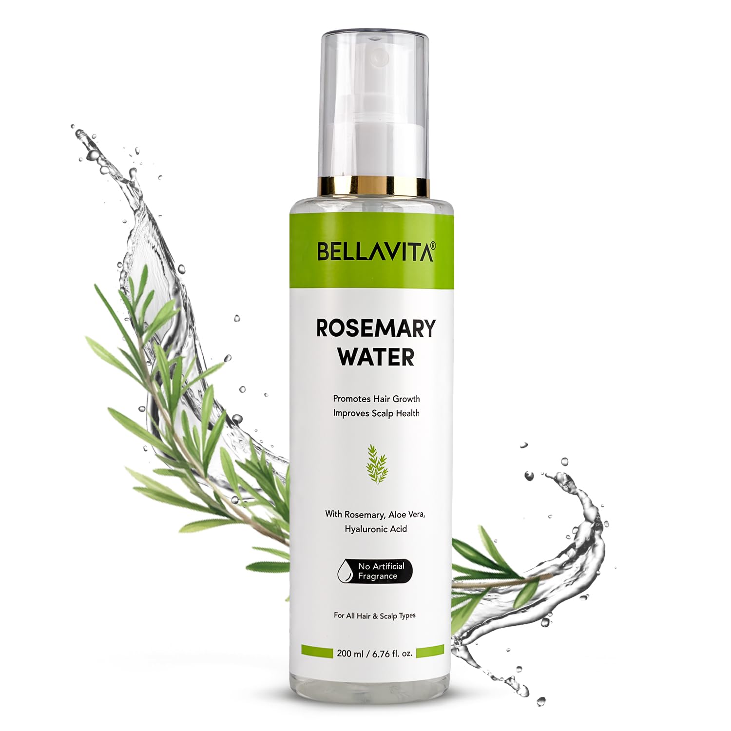 Bellavita Rosemary Water Hair Spray for Frizzy Hair - Adds Shine & Hydration | All Hair Types | 200ml | Perfect for Daily Styling, Heat Protection & Hair Revitalization