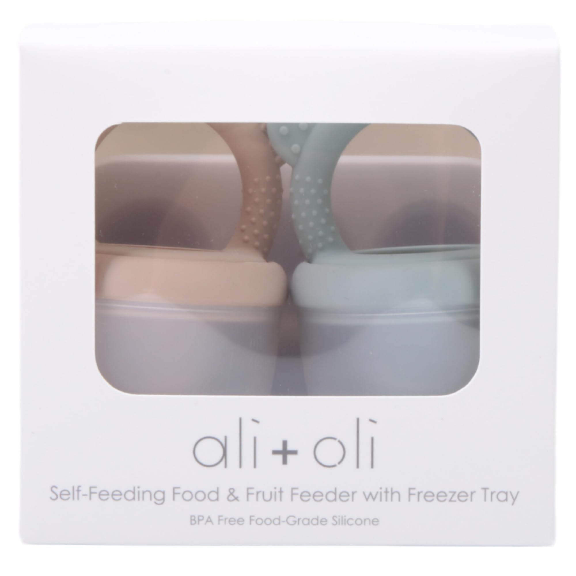Ali+Oli (3-Pc) BPA-Free Food-Grade Silicone Baby Fruit Feeder & Teether Set with Freezer Tray - Mist Taupe | Infant & Toddler Soothing Pacifier for Fresh Fruits, Breastmilk & Teething Relief | Perfect for On-the-Go Feeding & Pain Relief