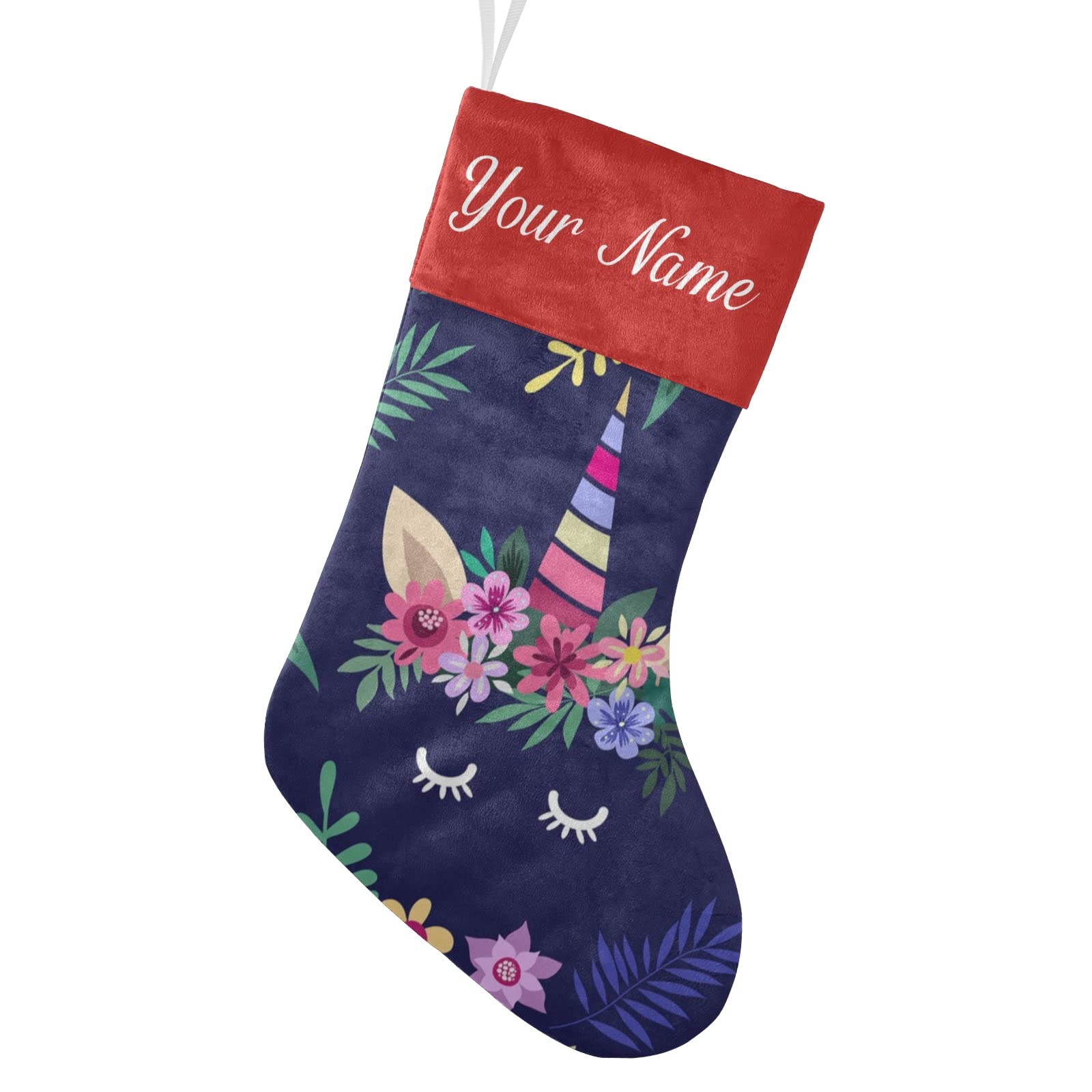 Personalized Unicorn Star Floral Christmas Stockings - Custom Name Holiday Socks for Family, Party & Home Decor (17.52 x 7.87 Inch) - Perfect for Christmas Gifts, Fireplace Decorations & Festive Celebrations