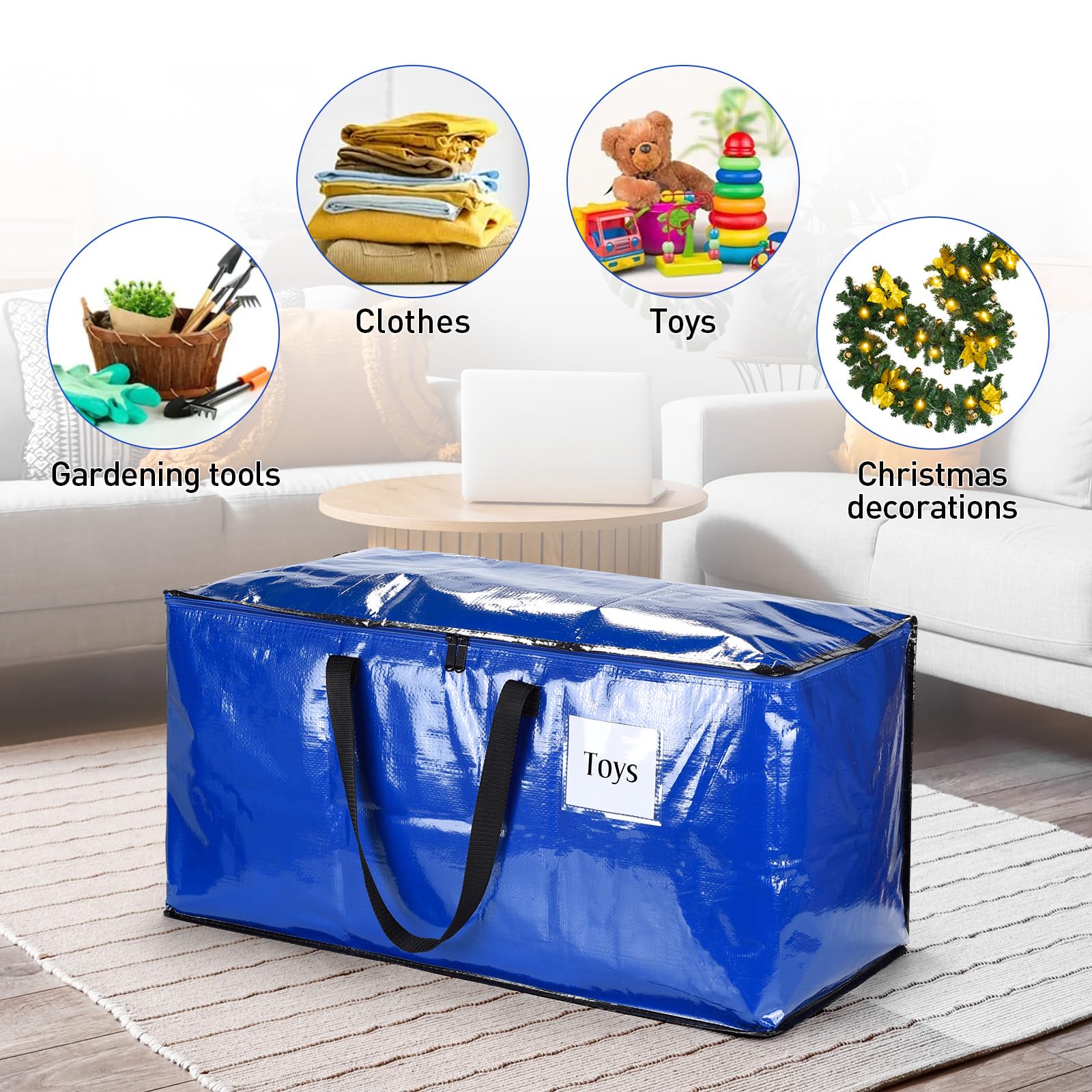 4 Pack Extra Large Heavy Duty Storage Boxes with Lids - Durable Moving Boxes for Home, Office & Warehouse Organization - Perfect for Packing, Moving House & Long-Term Storage (Blue)
