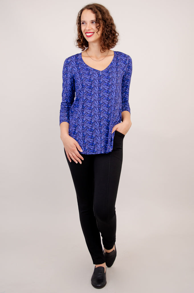 Jackie Long Sleeve Top - Midnight Leaves Print - Bamboo Fabric - Women's Casual Shirt - Perfect for Fall & Winter Layering