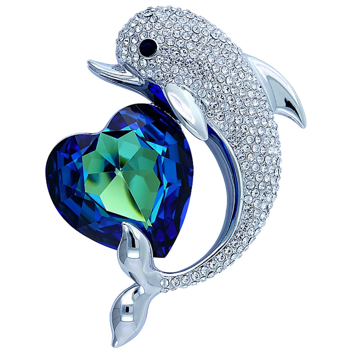 Sparkling Multi-Color Crystal Dolphin Fish Brooch Pin - Elegant Rhinestone Jewelry for Women - Perfect for Blazers, Dresses & Hats (Blue, 2.4