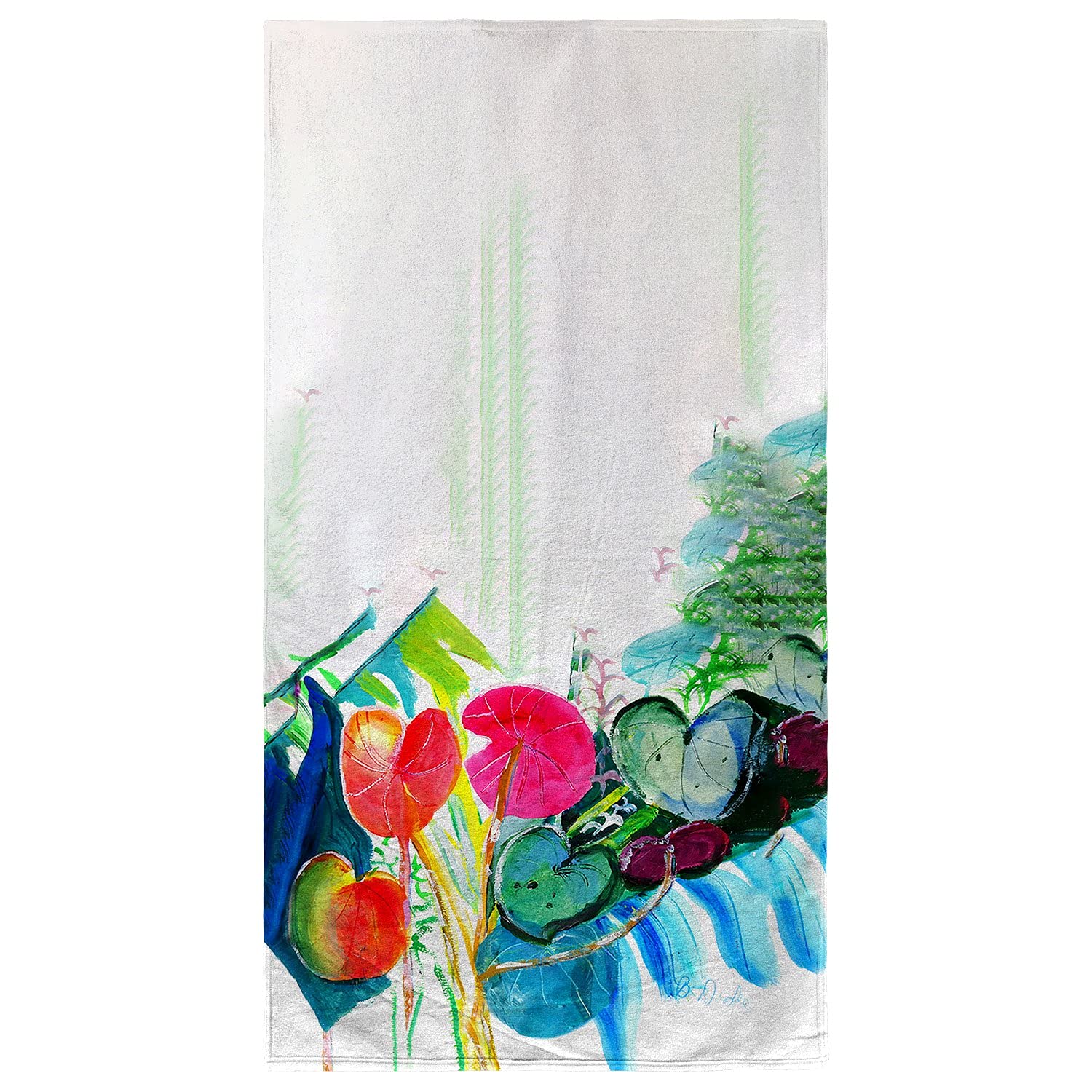 Betsy Drake Cyclamen Plant Beach Towel - Large Soft Absorbent Quick-Dry Towel for Pool, Beach, Yoga & Gym - Floral Botanical Design