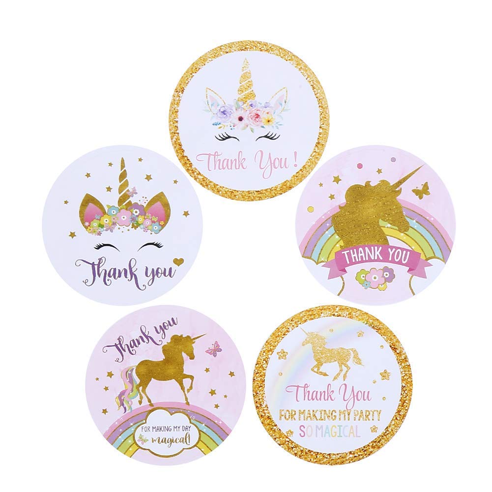 Magical Unicorn Stickers for Kids - 40 Pack Rainbow Glitter Thank You Labels, Christmas & New Year Party Favors - Perfect for Scrapbooking, Gift Wrapping, and School Projects
