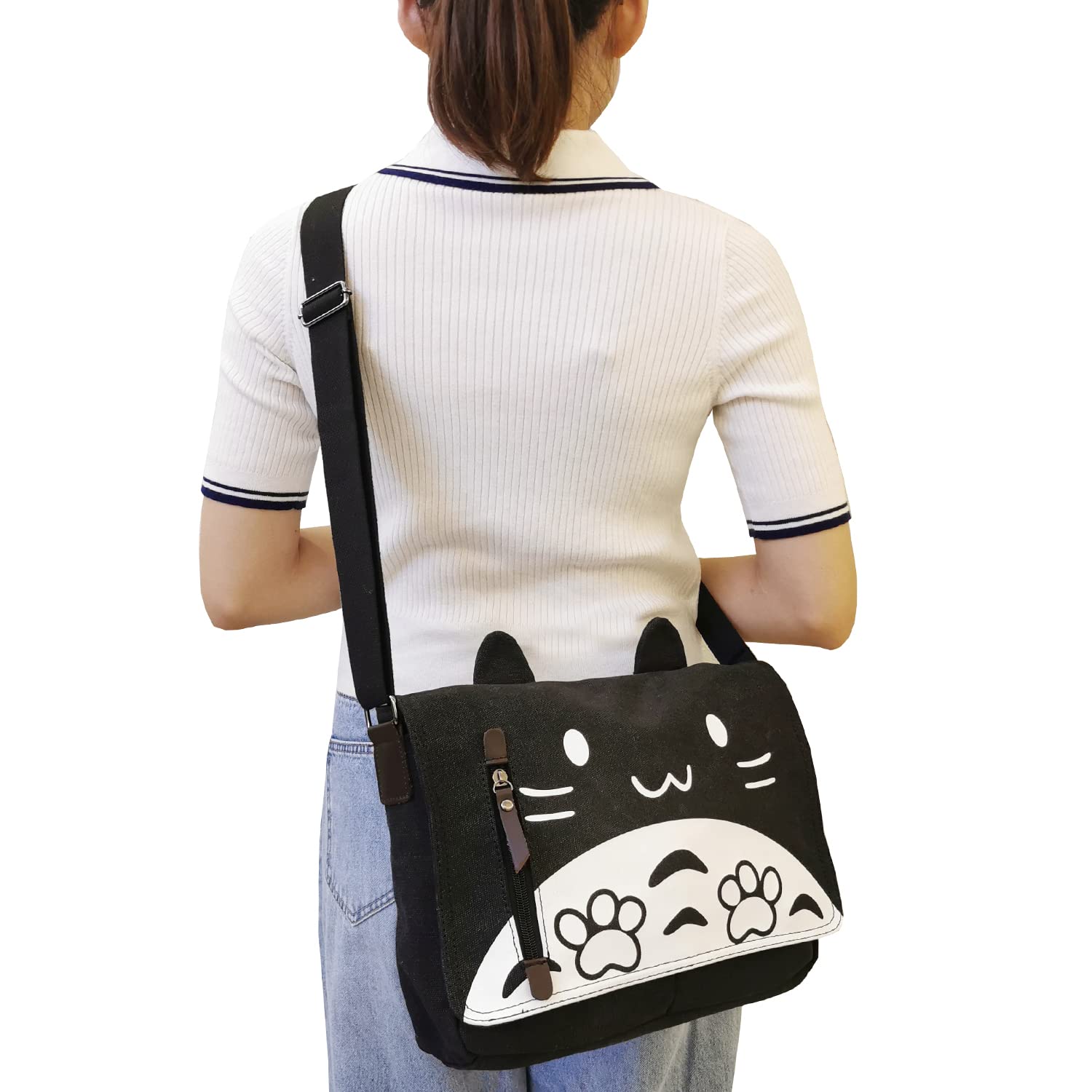 Stylish Canvas Cat Messenger Bag for Girls - Cute Kitty Shoulder Satchel for School & Daily Use | Perfect for Books, Laptop & Essentials