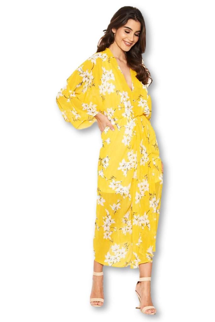 AX Paris Women's Floral Kimono Sleeve Dress - Elegant Summer Midi Dress with Flowy Sleeves | Perfect for Beach Vacations, Garden Parties & Date Nights