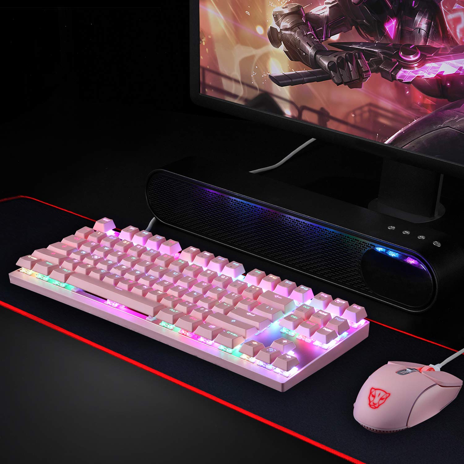 MOTOSPEED Professional Mechanical Gaming Keyboard - RGB Rainbow Backlit, 87 Keys, USB Wired Keyboard for PC, Mac, Laptop - Perfect for Gaming, Typing & Office Work