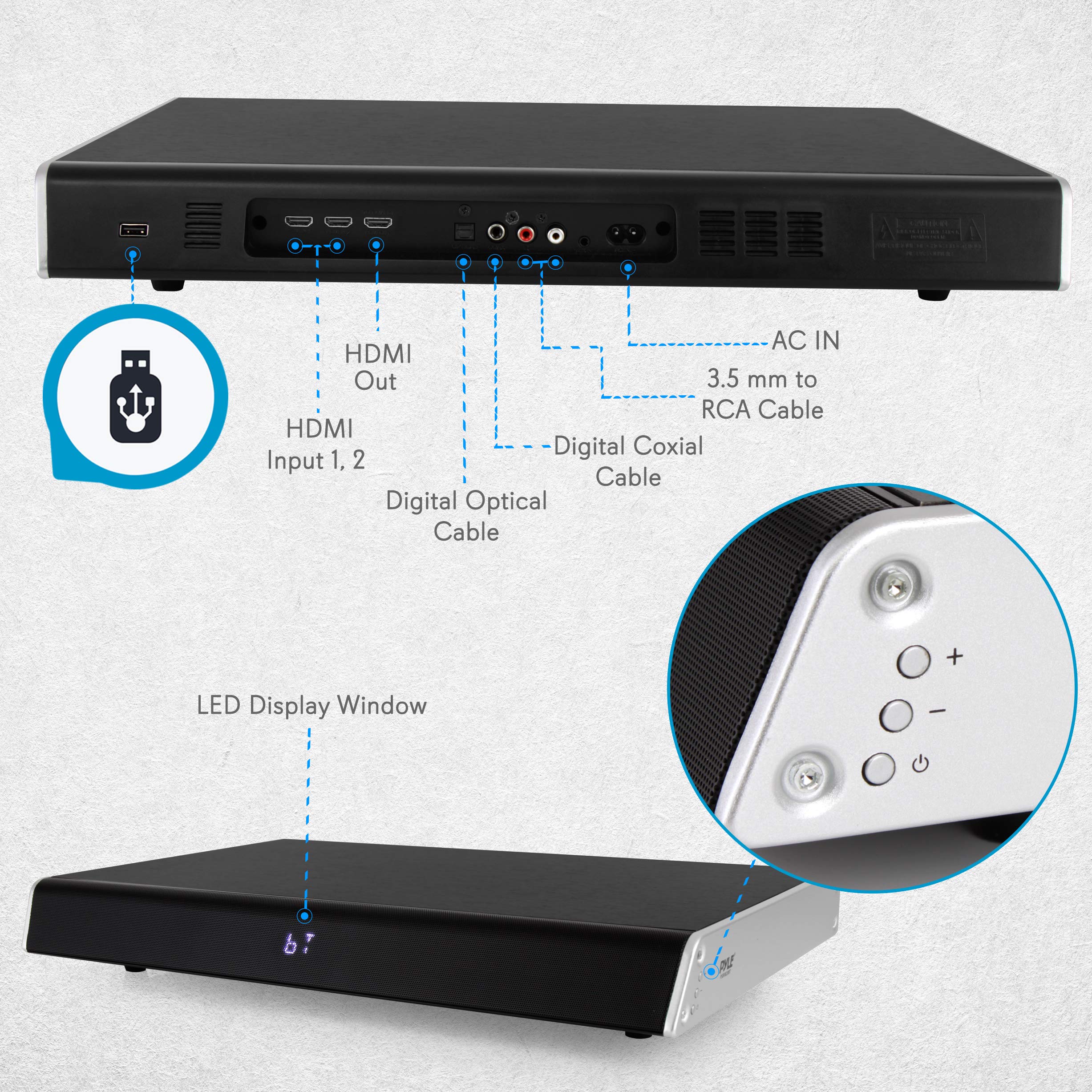Pyle PSBV830HDBT Bluetooth Sound Bar - Wireless Home Theater Speaker System with Deep Bass for TV, Movies & Music | Perfect for Living Room & Home Entertainment Setup