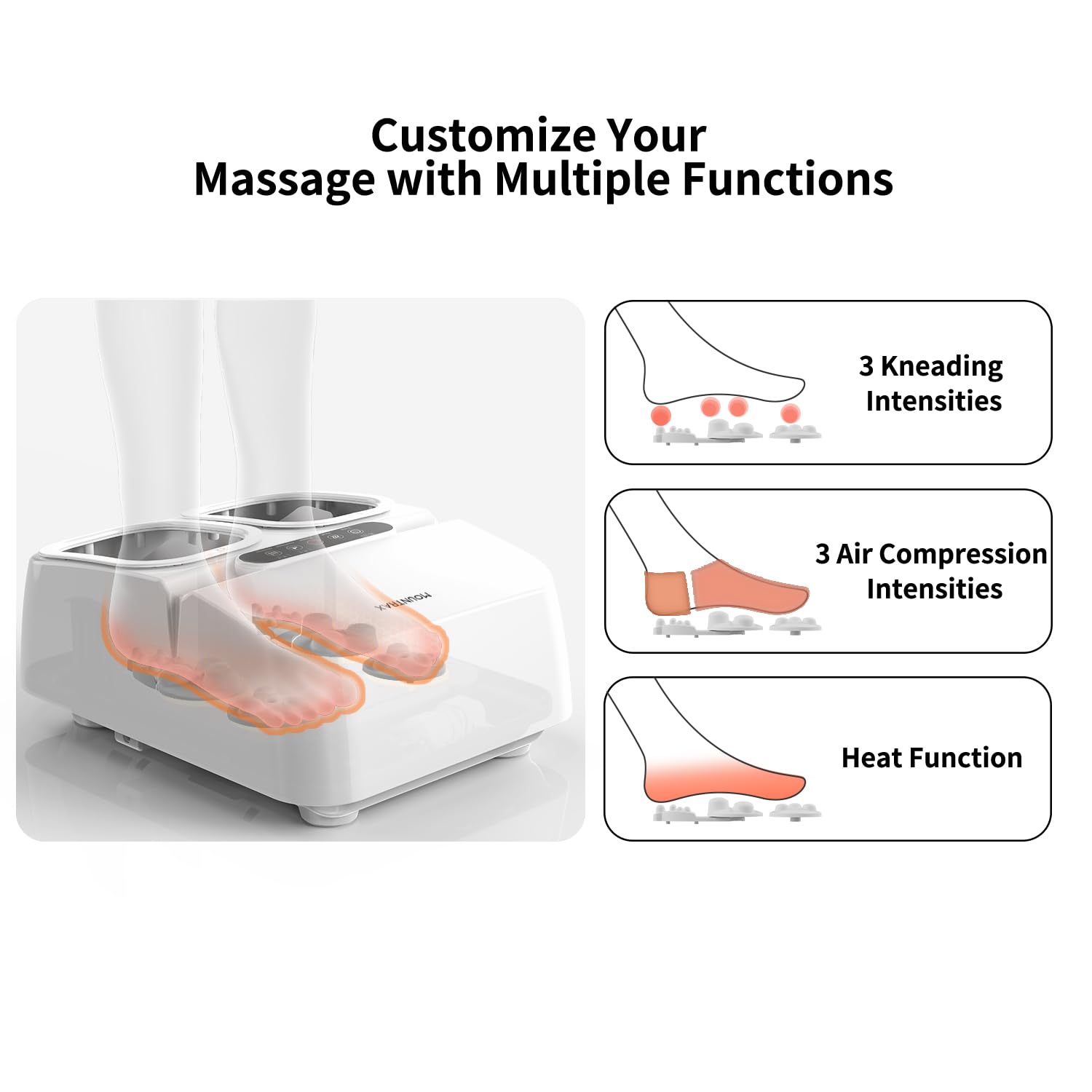MOUNTRAX Shiatsu Foot Massager with Heat and Remote Control - Deep Kneading, Soothing Warmth for Men & Women - Fits Up to Size 12 Feet - Perfect for Relaxation After Work, Travel, or Home Spa (White)
