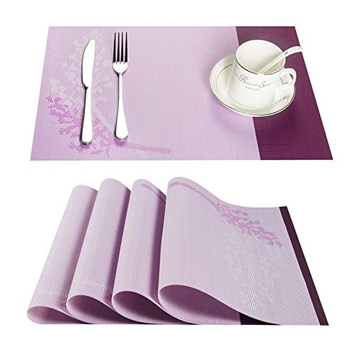 Elegant PVC Floral Placemats Set of 10 - Waterproof Dining Table Mats for Kitchen, Party & Home Decor - Purple Flower Design for Wine Glasses & Table Setting