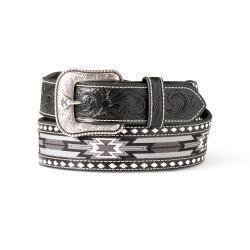 Ariat Men's Western Belt with Southwestern Inlay & Diamond Lacing - Black Leather Belt for Cowboy Boots, Jeans & Casual Wear | Durable Rodeo Accessory for Ranch Work & Outdoor Activities