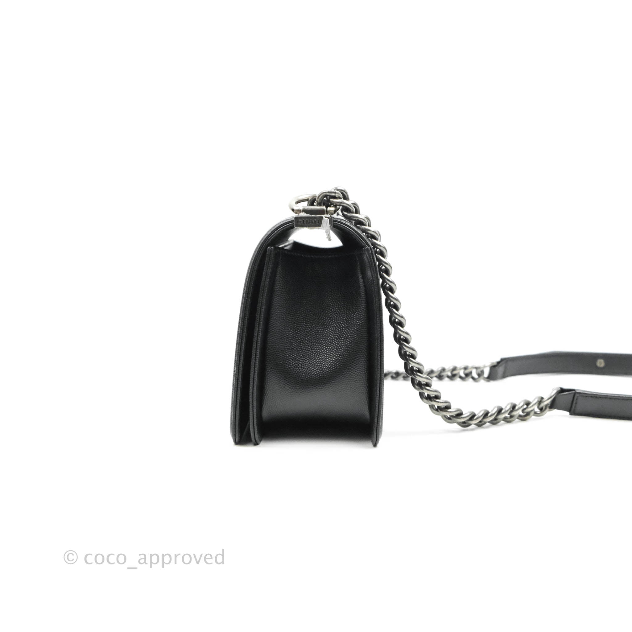 Chanel Boy Quilted Medium Handbag in Black Caviar Leather with Ruthenium Hardware - Perfect for Evening Events, Parties & Luxury Fashion Accessories
