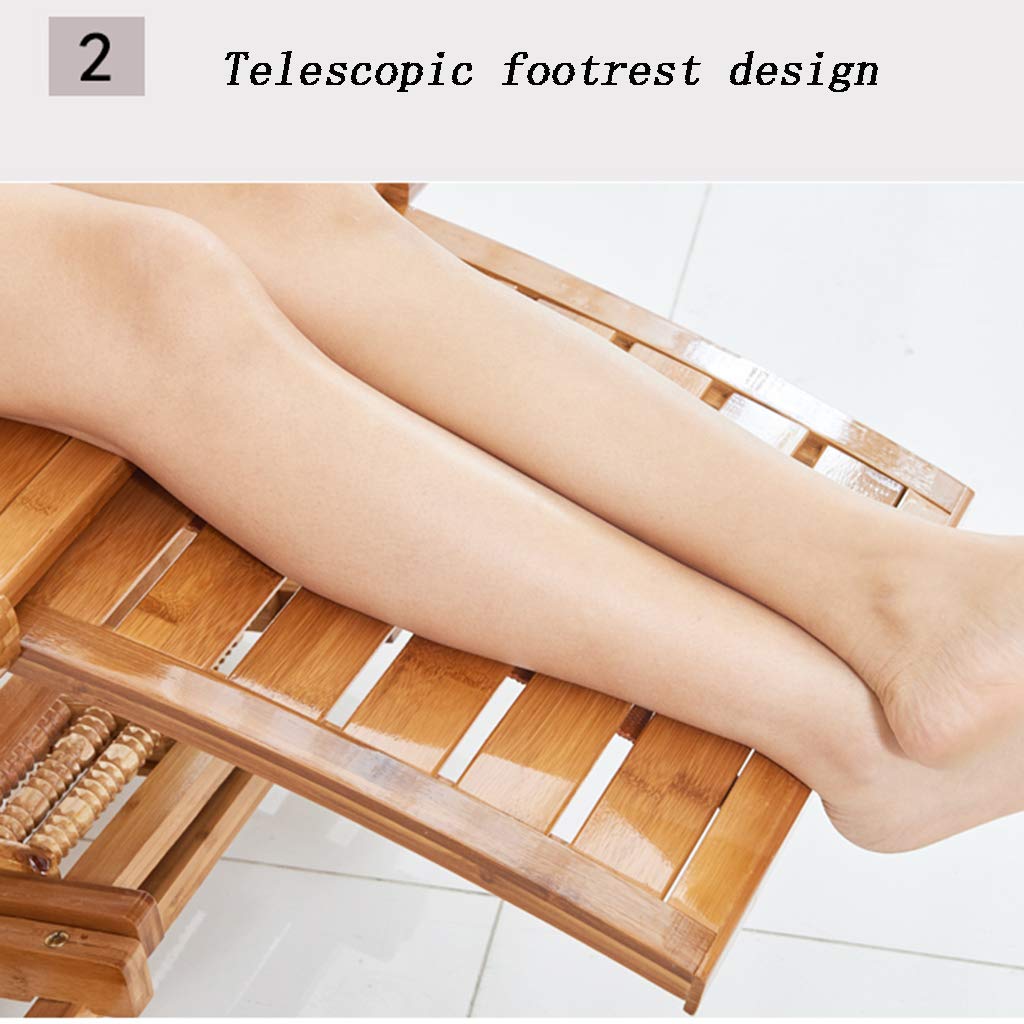 Bamboo Rocking Chair with Foot Massage Roller - Adjustable Folding Lounge Chair for Elderly, Perfect for Relaxation, Sunbathing & Siesta in Garden, Patio or Balcony
