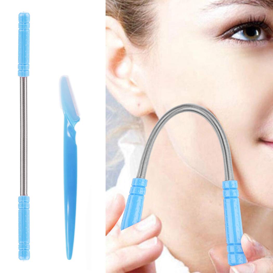 Legendog 9PCS Facial Hair Remover Spring Set - Portable Handmade Coil Hair Removal Tool with 9 Eyebrow Razors for Women & Men - Perfect for Eyebrow Shaping, Upper Lip & Chin Hair Removal at Home or Travel