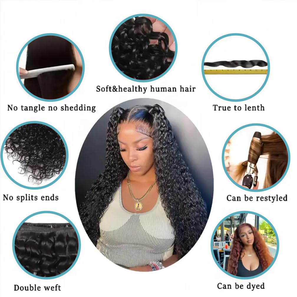 10A Brazilian Human Hair Water Wave Bundles (18/20/22 Inch) - Wet & Wavy Hair Extensions for Black Women - Natural Black Color - Perfect for Daily Wear, Parties & Special Occasions